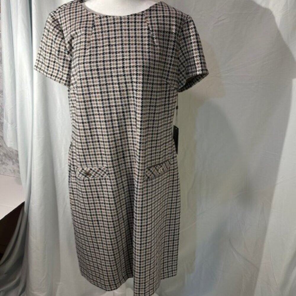 NWT Women's Tommy Hilfiger Houndstooth Short Sleeve Dress Size 14 Office Siren